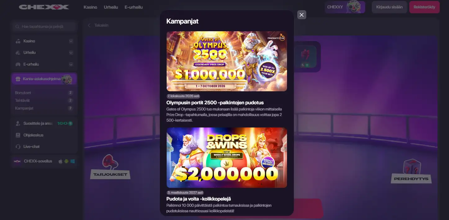CHEXXin tervetulopaketti kolmen talletustason ja ilmaiskierrosten kanssa